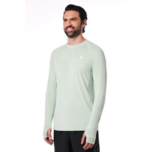 Coolibar Performance Mens Sun T Shirt L Heather Green Long Sleeve Zip Pocket